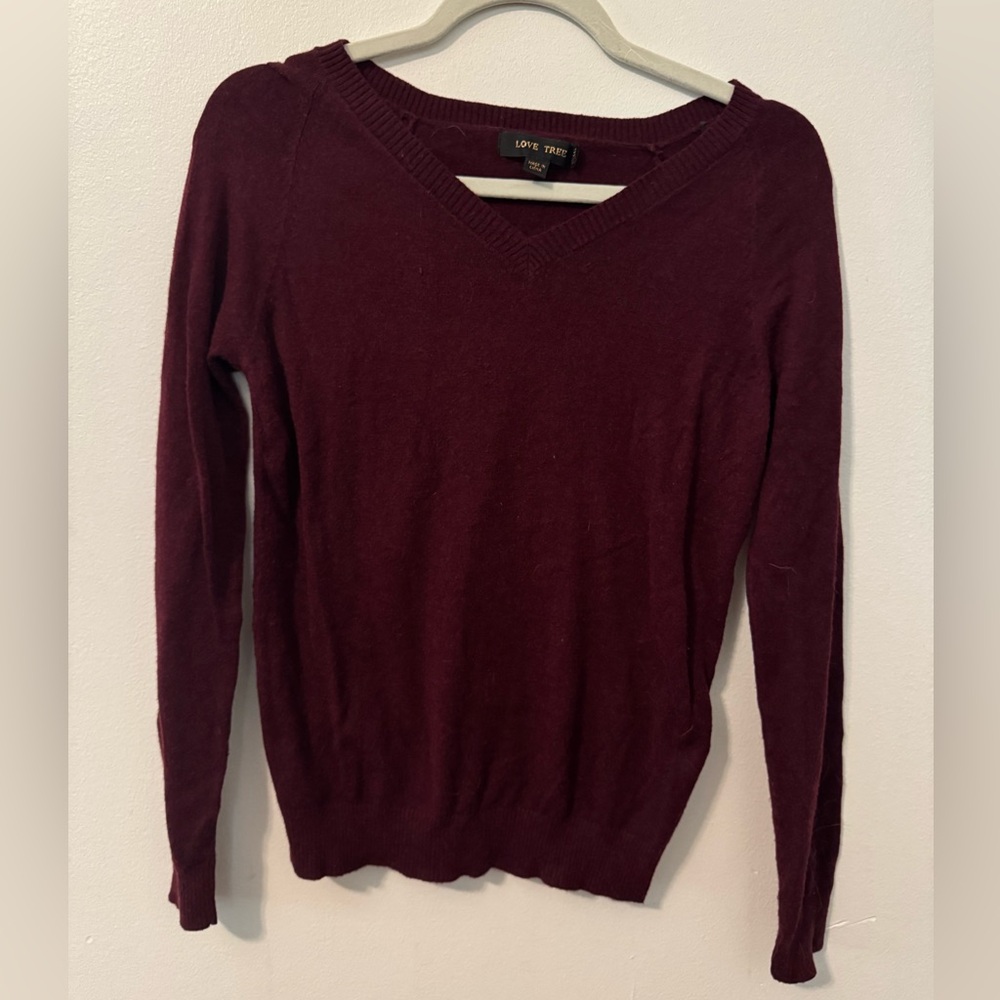 Love Tree Deep Burgundy V Sweater